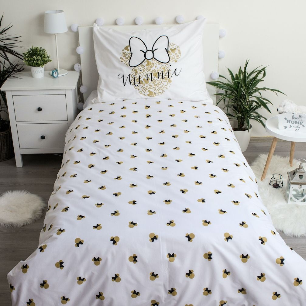 Minnie Mouse dekbedovertrek Gold - katoen - 1-persoons (140x200 + 70x90 cm)