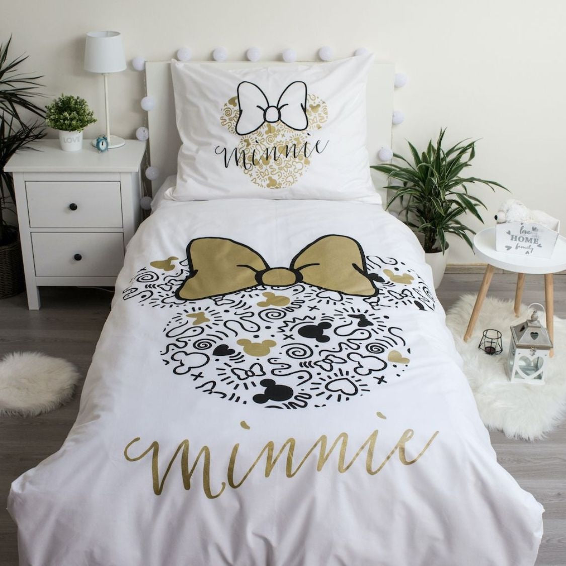 Minnie Mouse dekbedovertrek Gold - katoen - 1-persoons (140x200 + 70x90 cm)