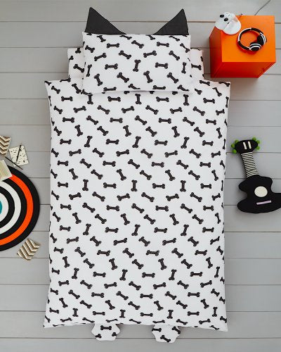 Dekbedovertrek Mopshond 3D - wit zwart - polykatoen - 1-persoons (135x200 + 50x75 cm)