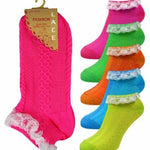 Enkelsokjes met kant neon (Per 1 paar) - maat 35-41