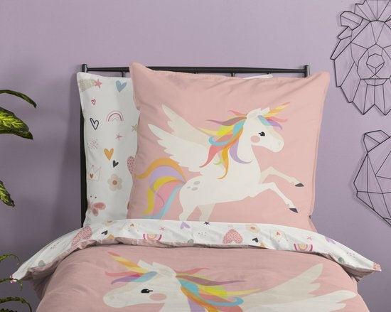 Kinderdekbedovertrek Unicorn - Katoen - 1-persoons (140x220  + 60x70 cm)