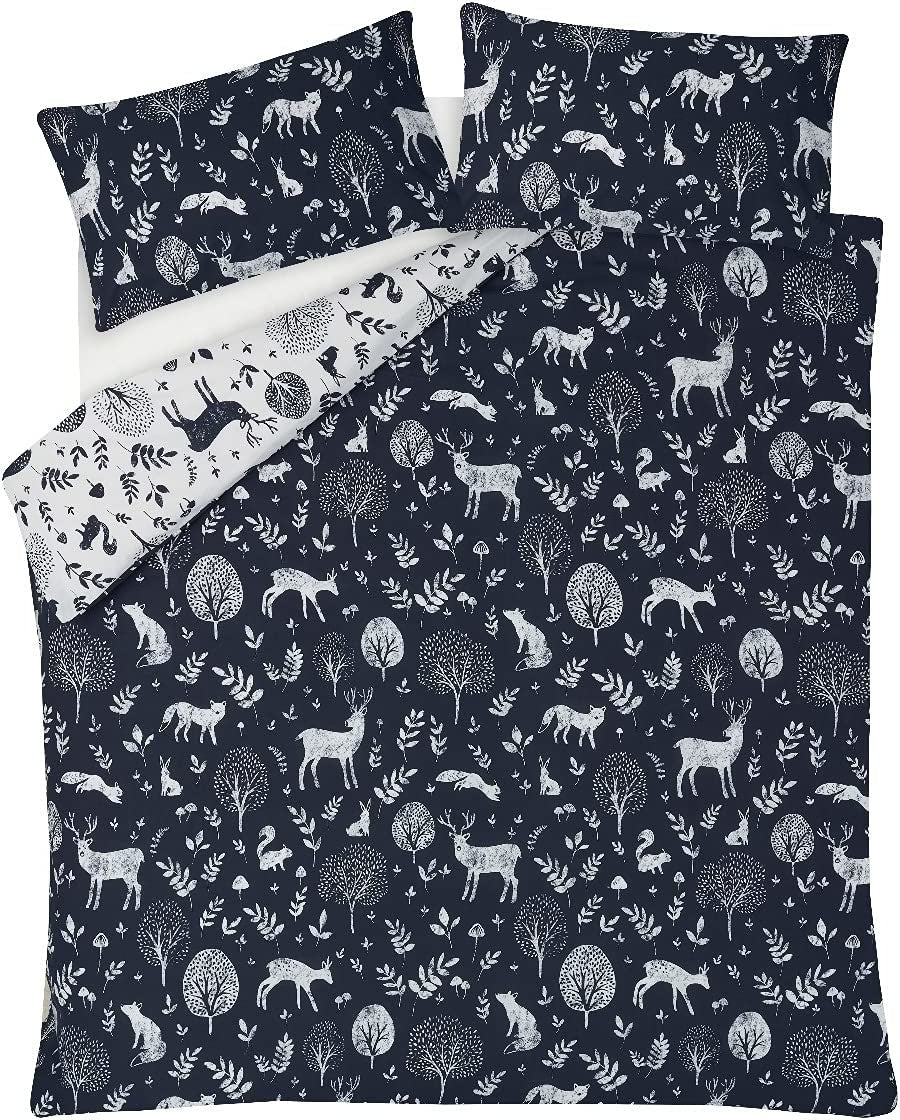 Polykatoen dekbedovertrek Woodlands - Navy - eenpersoons  (135x200 + 50x75 cm)