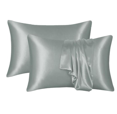 Glans satijnen kussenslopen - grijs (Per 2 st)