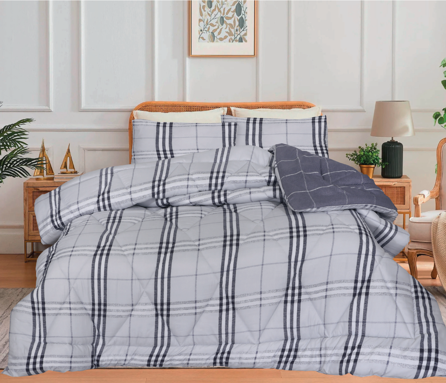 Dekbed zonder overtrek inclusief kussensloop - Harris Check denim - microvezel - 200x200 + 2st. 60x70 cm