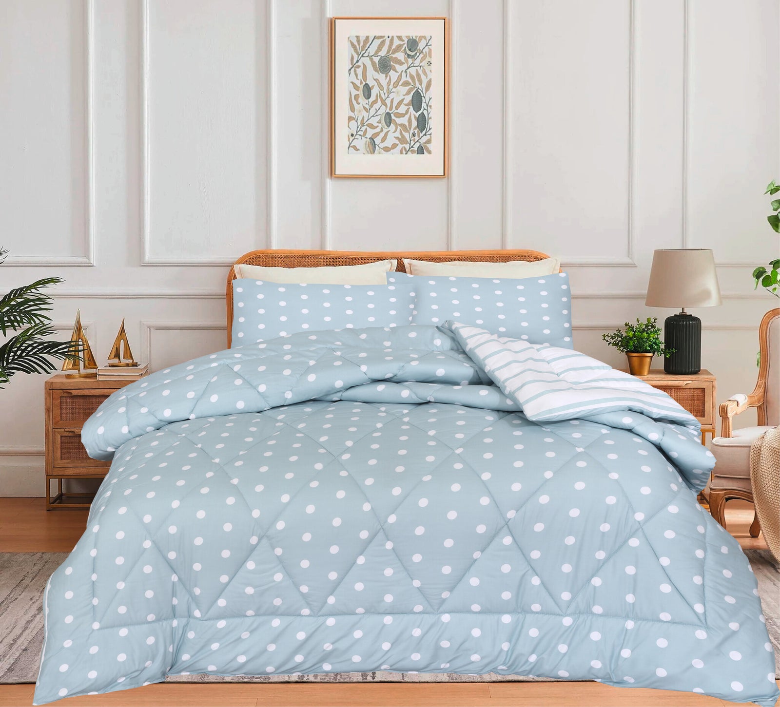 Dekbed zonder overtrek inclusief kussensloop -  Spots & Dots blauw - microvezel - 300gsm