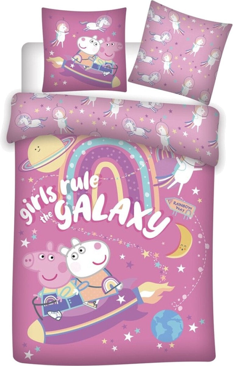 Peppa Pig dekbedovertrek Girls rule the galaxy - microvezel - 1-persoons (140x200 + 63x63 cm)