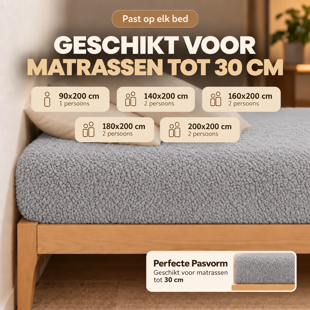 Teddy fleece hoeslaken - Grijs
