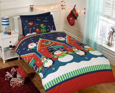 Kerst peuter dekbedovertrek Santas Grotto - polykatoen - juniorbed (120x150 + 40x60 cm)