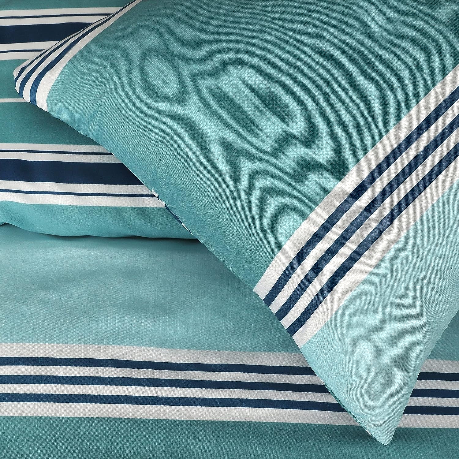 Dekbedovertrek Banded stripe - gestreept - blauw - polykatoen - 1-persoons (135x200 +50x75 cm)