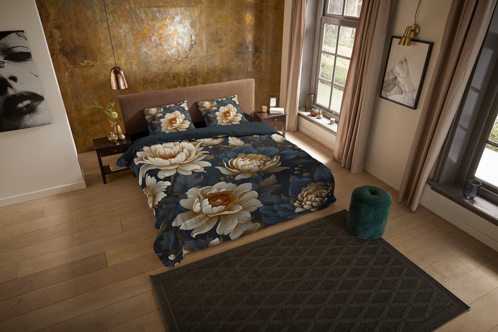 Pure dekbedovertrek Iron - bloemen - antraciet - Microvezel