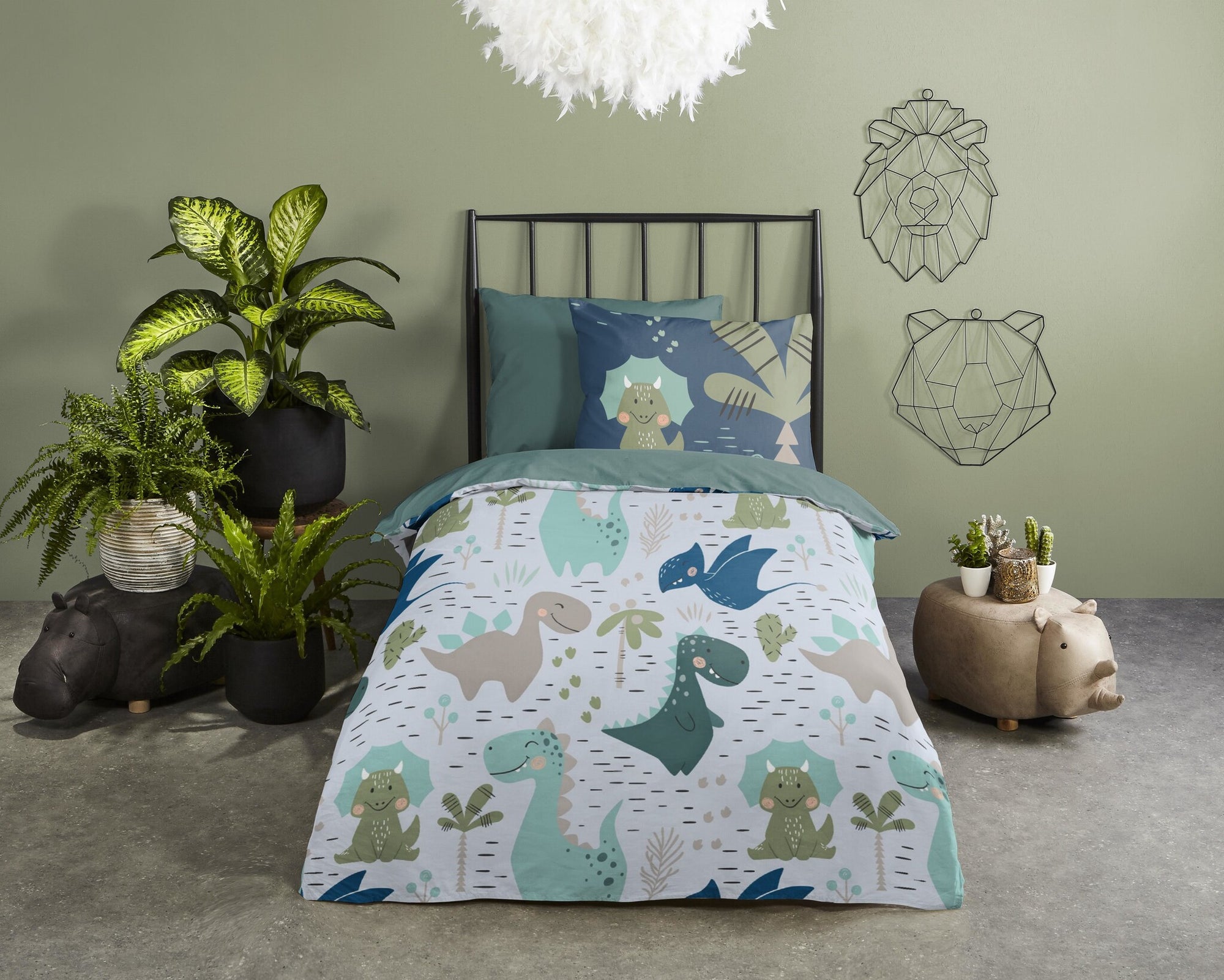 Kinderdekbed zonder overtrek Dino's - 1-persoons (140x200 + 60x70 cm)