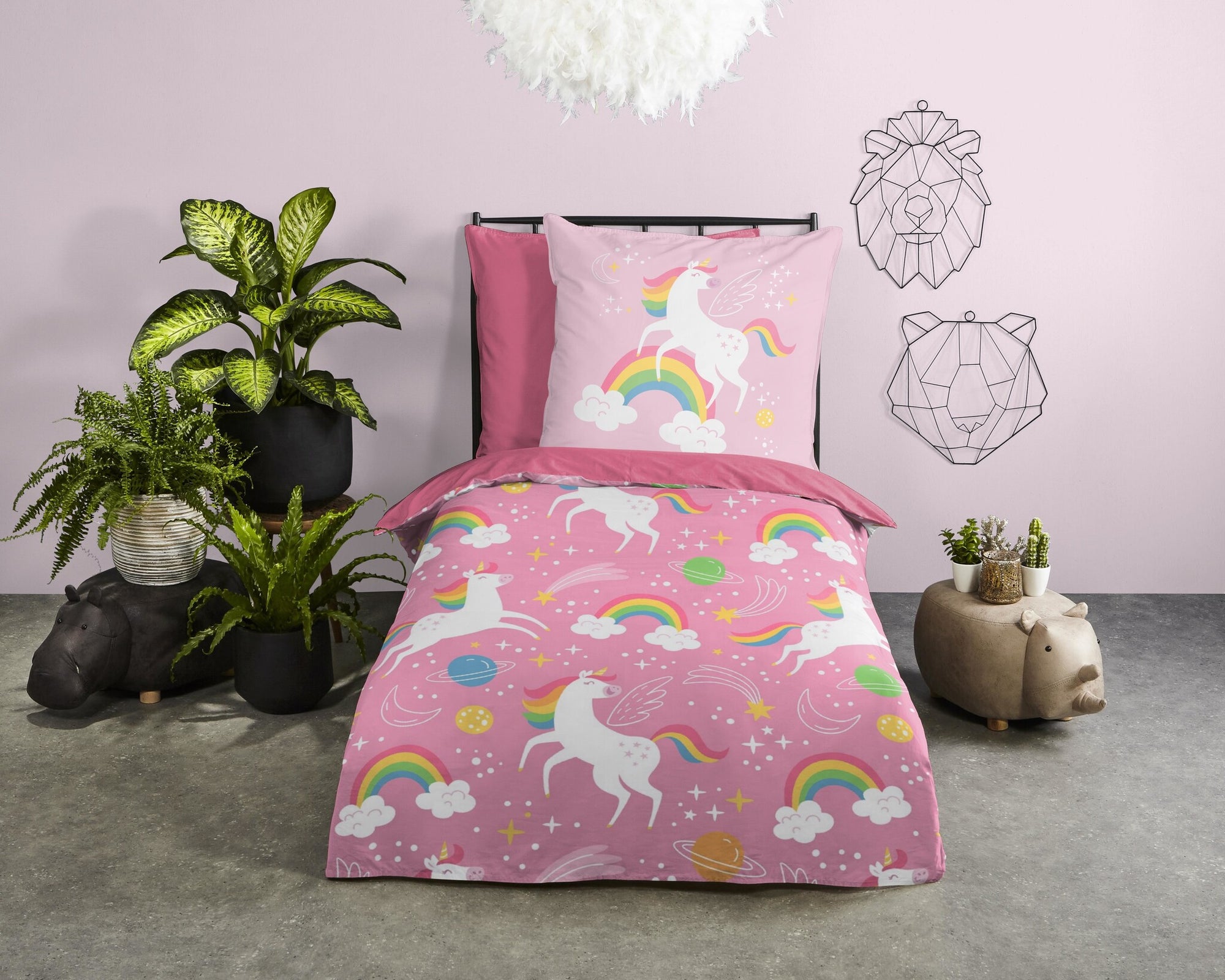Kinderdekbed zonder overtrek Unicorns & regenbogen - 1-persoons (140x200 + 60x70 cm)