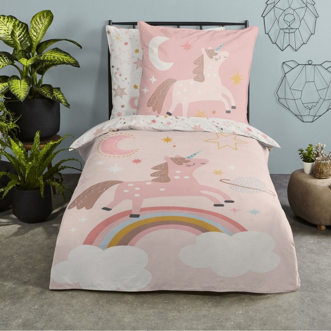 Kinderdekbedovertrek Unicorn  - microvezel - 1-persoons (140x220 + 60x70 cm)