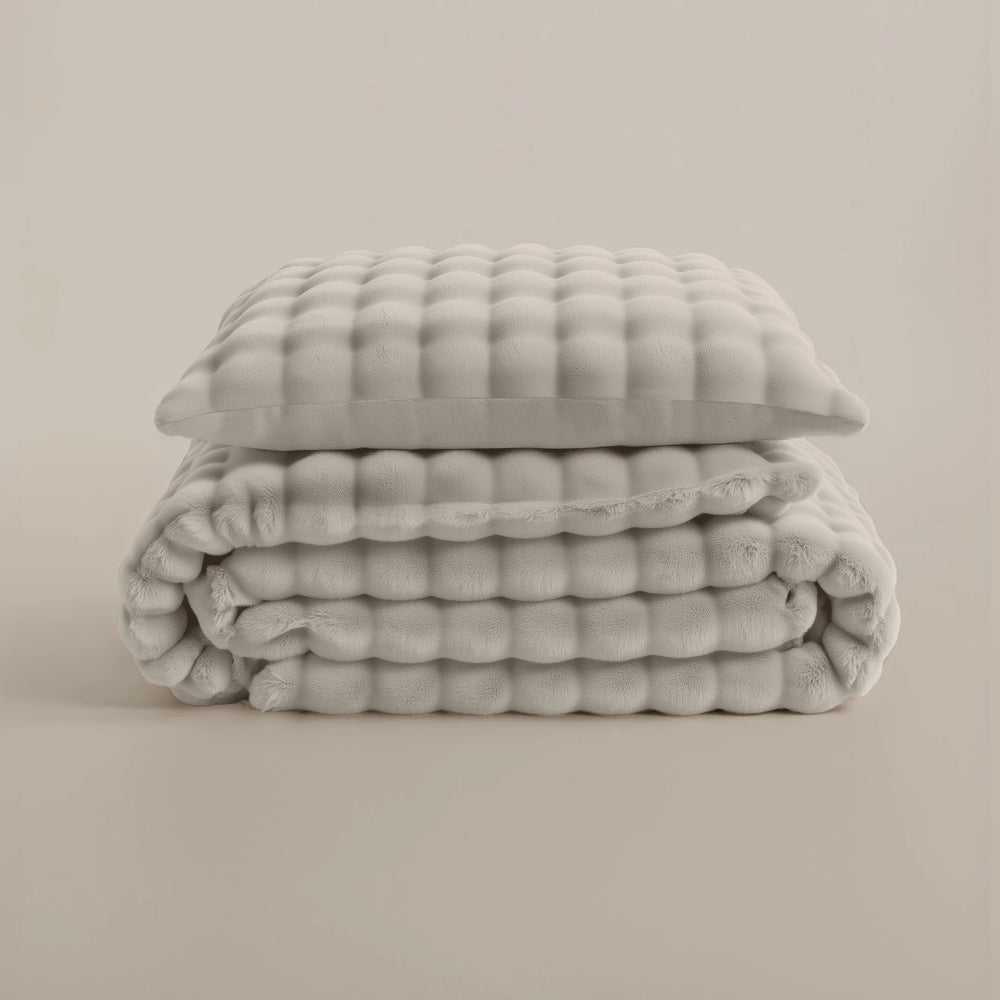 Fleece dekbedovertrek Pom Pom - Off-white