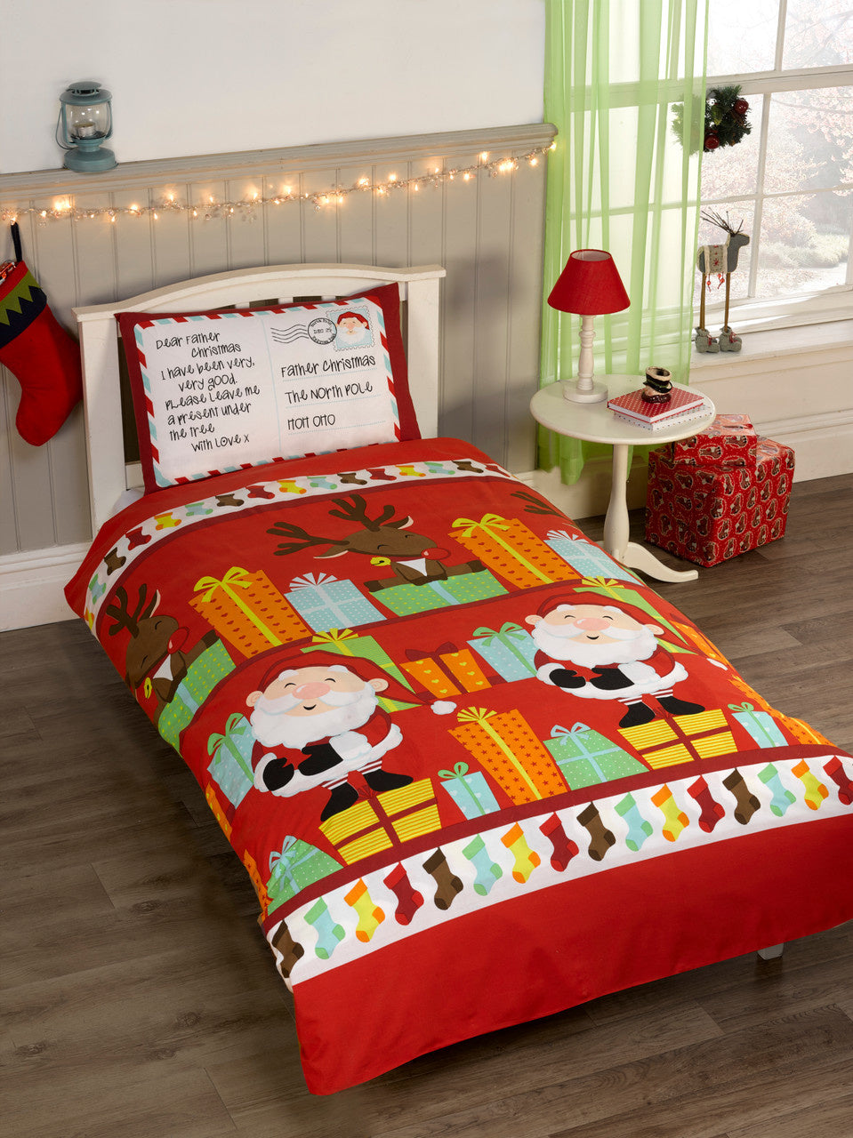 Kerst peuter dekbedovertrek Santa's list - blended katoen - 120x150 + 40x60 cm