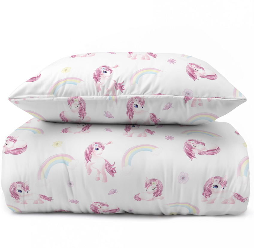 Kinder dekbedovertrek met Unicorn Roze - Katoen - 1-persoons (140x200 + 70x80 cm)