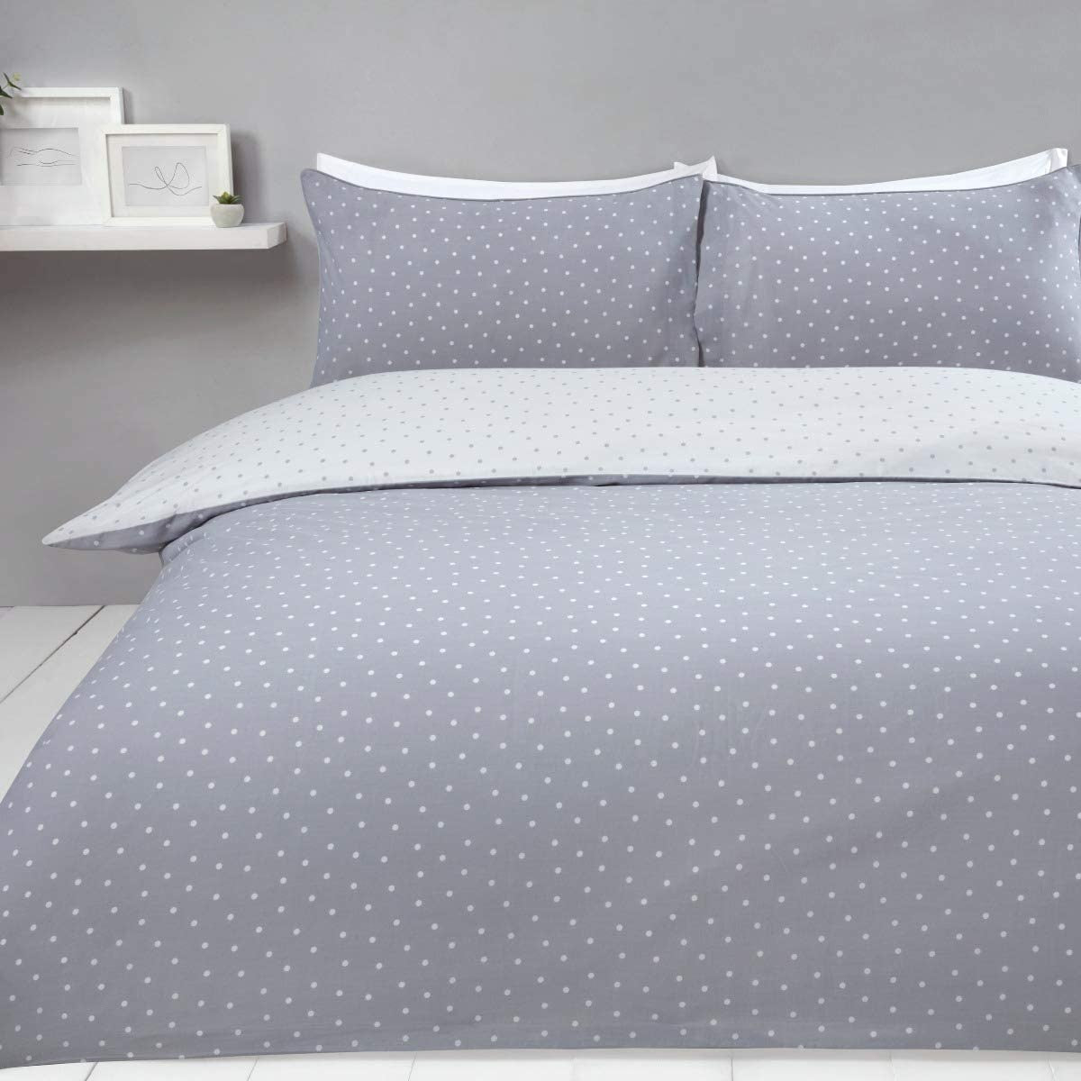 Dekbedovertrek Mini dots - wit - grijs - polykatoen - 1-persoons (135x200 + 50x75 cm)