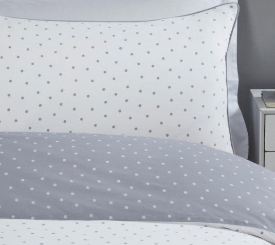 Dekbedovertrek Mini dots - wit - grijs - polykatoen - 1-persoons (135x200 + 50x75 cm)