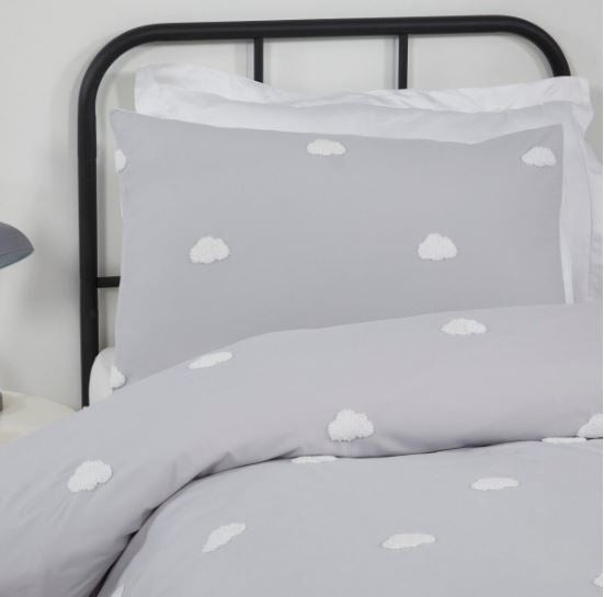 Sleepdown dekbedovertrek Wolkjes  - grijs - microvezel - 1-persoons (135x200 + 50x75 cm)