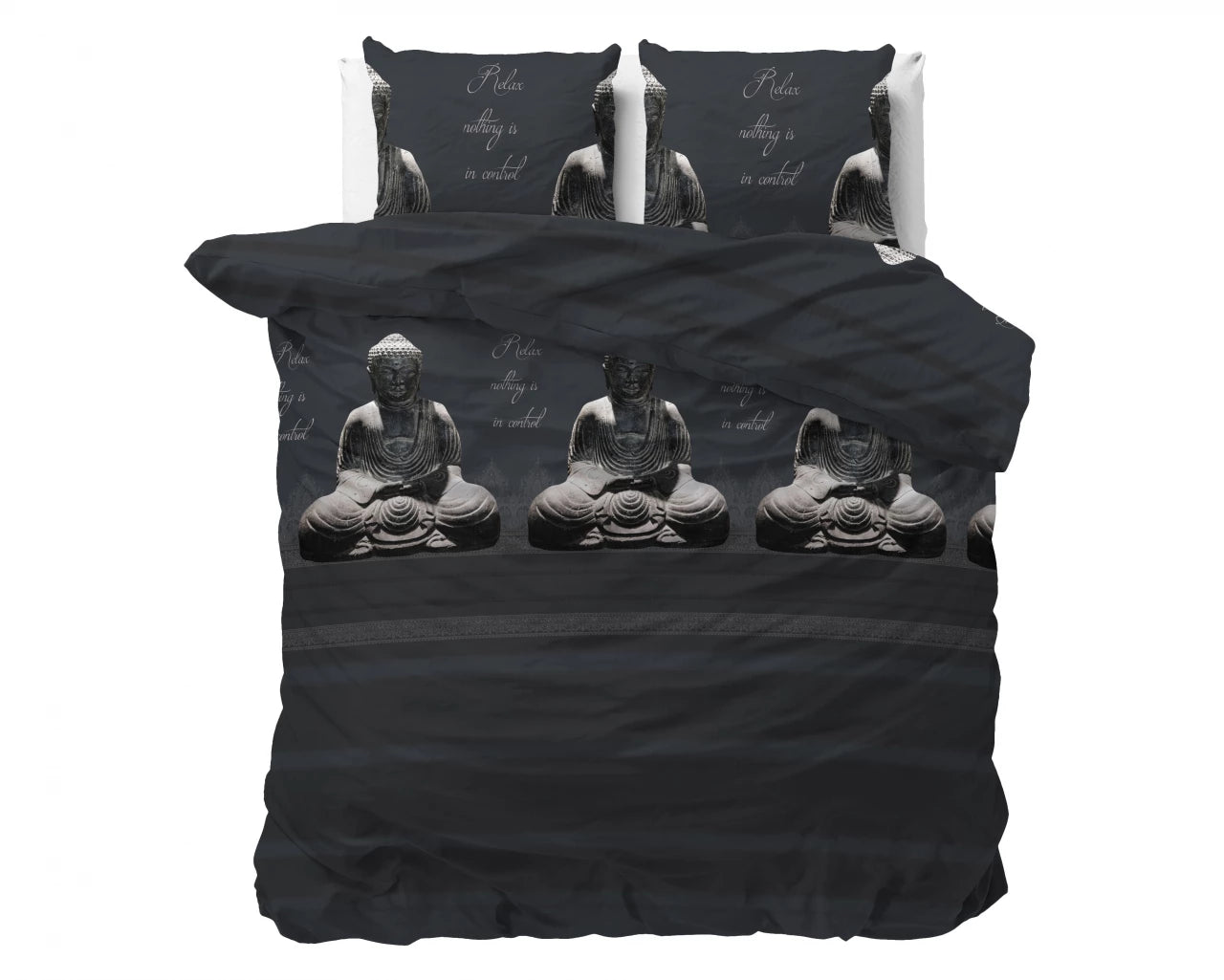 Sleeptime dekbedovertrek Buddha - Antraciet - Polykatoen - 1-persoons (140x220 + 60x70cm)