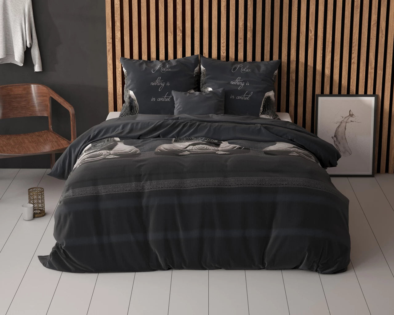 Sleeptime dekbedovertrek Buddha - Antraciet - Polykatoen - 1-persoons (140x220 + 60x70cm)