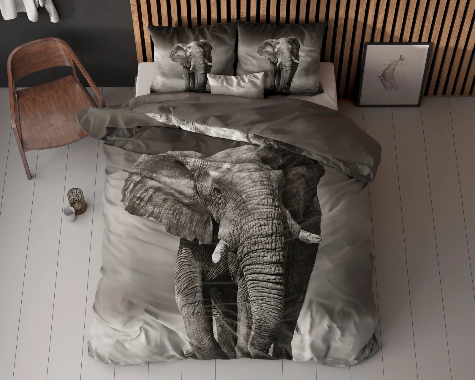 Katoen dekbedovertrek Olifant - antraciet
