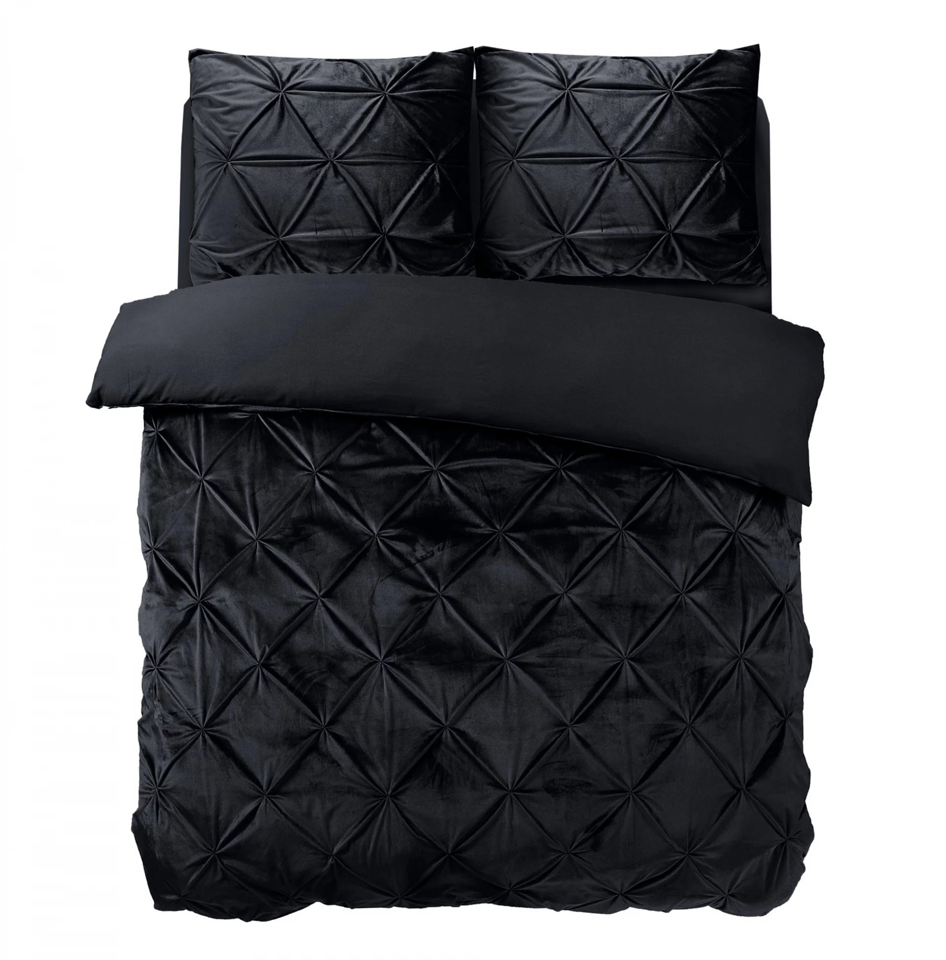 Velvet dekbedovertrek Pintuck - zwart