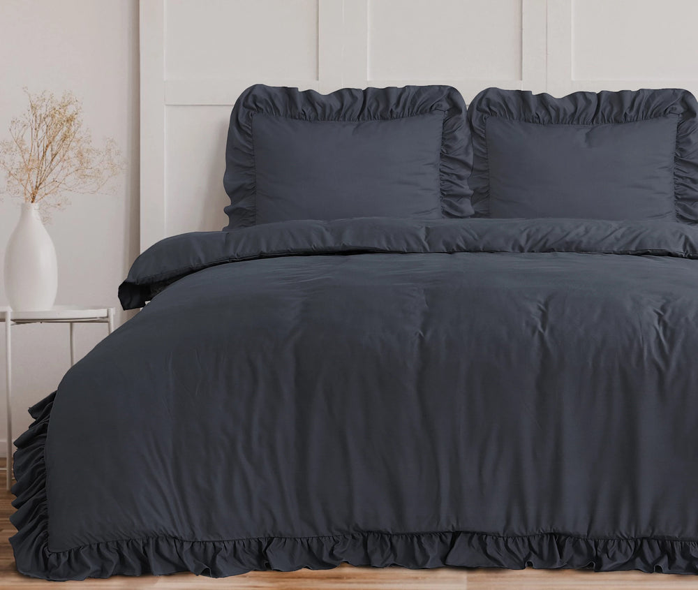 Sleeptime dekbedovertrek Ruffles - Microvezel - Antraciet