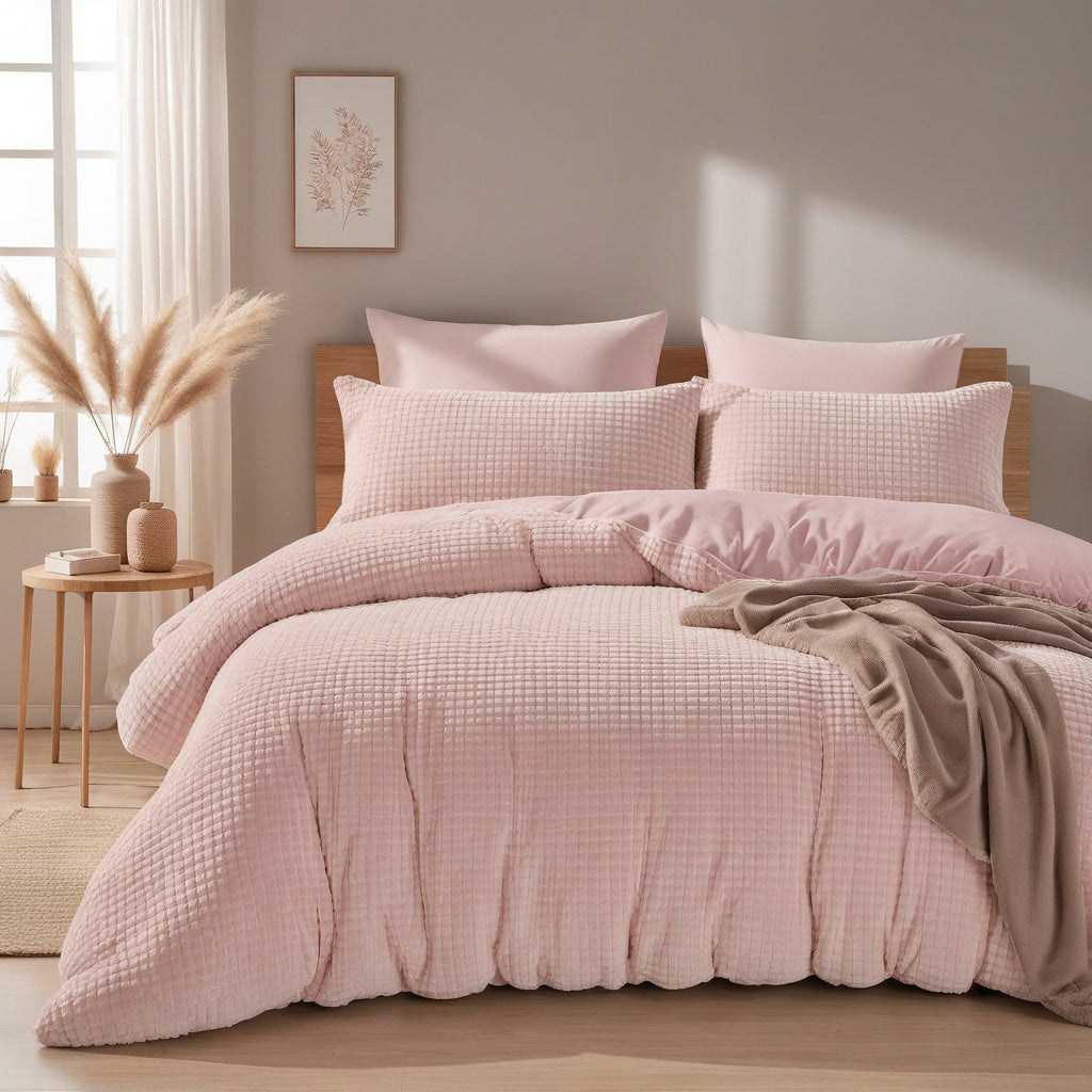 Teddy dekbedovertrek onderkant microvezel Check - roze