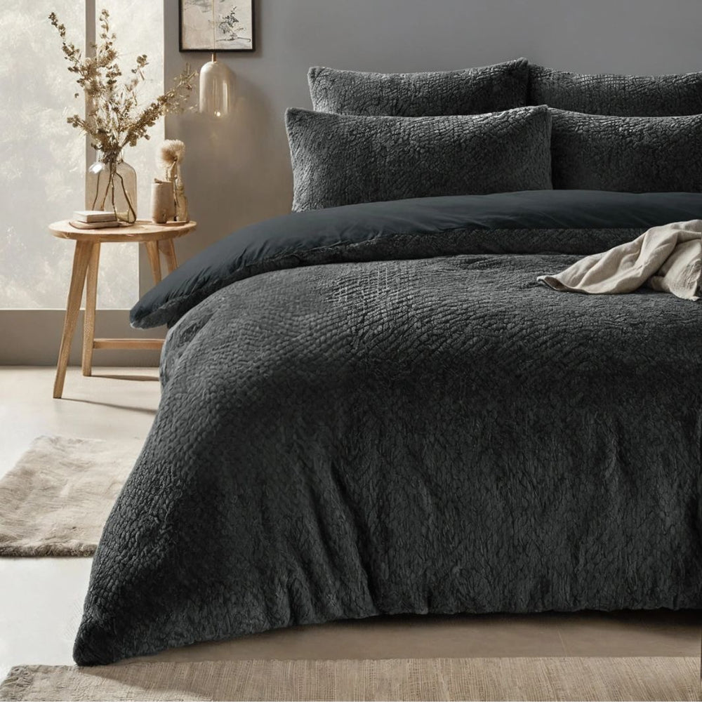 Teddy dekbedovertrek onderkant microvezel Fur - antraciet