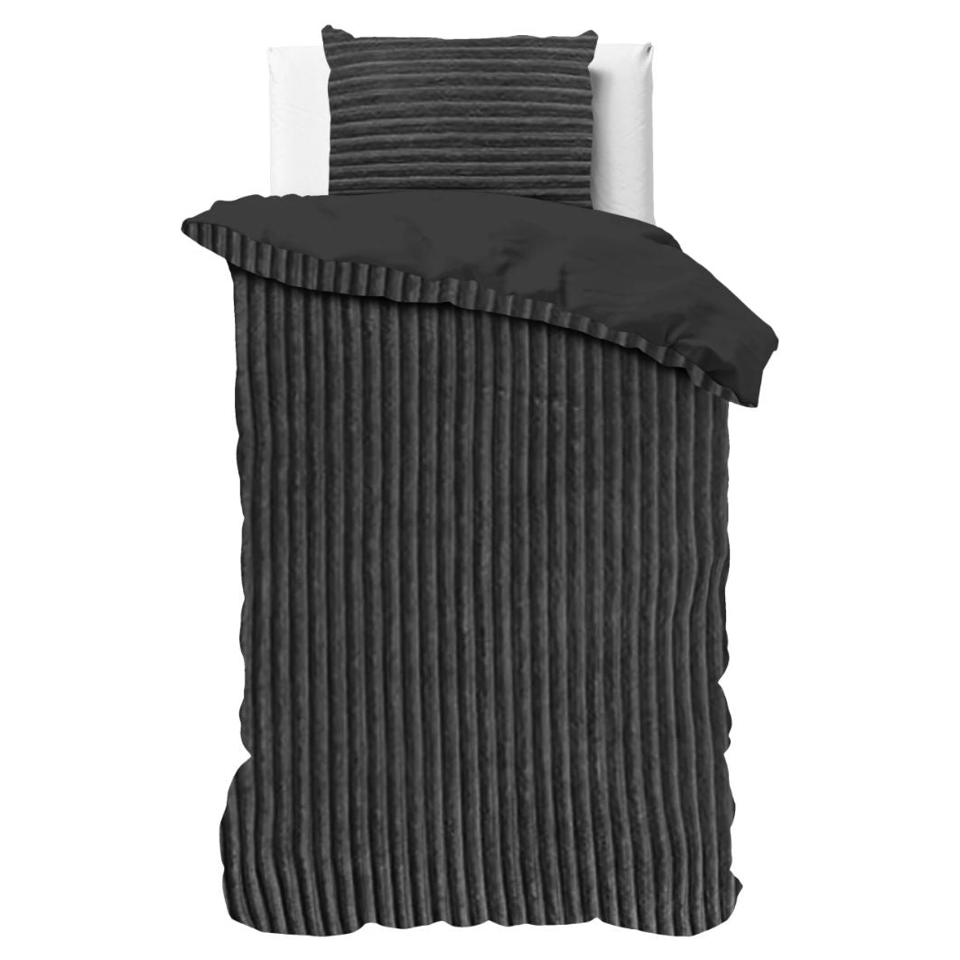 Teddy dekbedovertrek Rib fleece - antraciet - onderkant microvezel