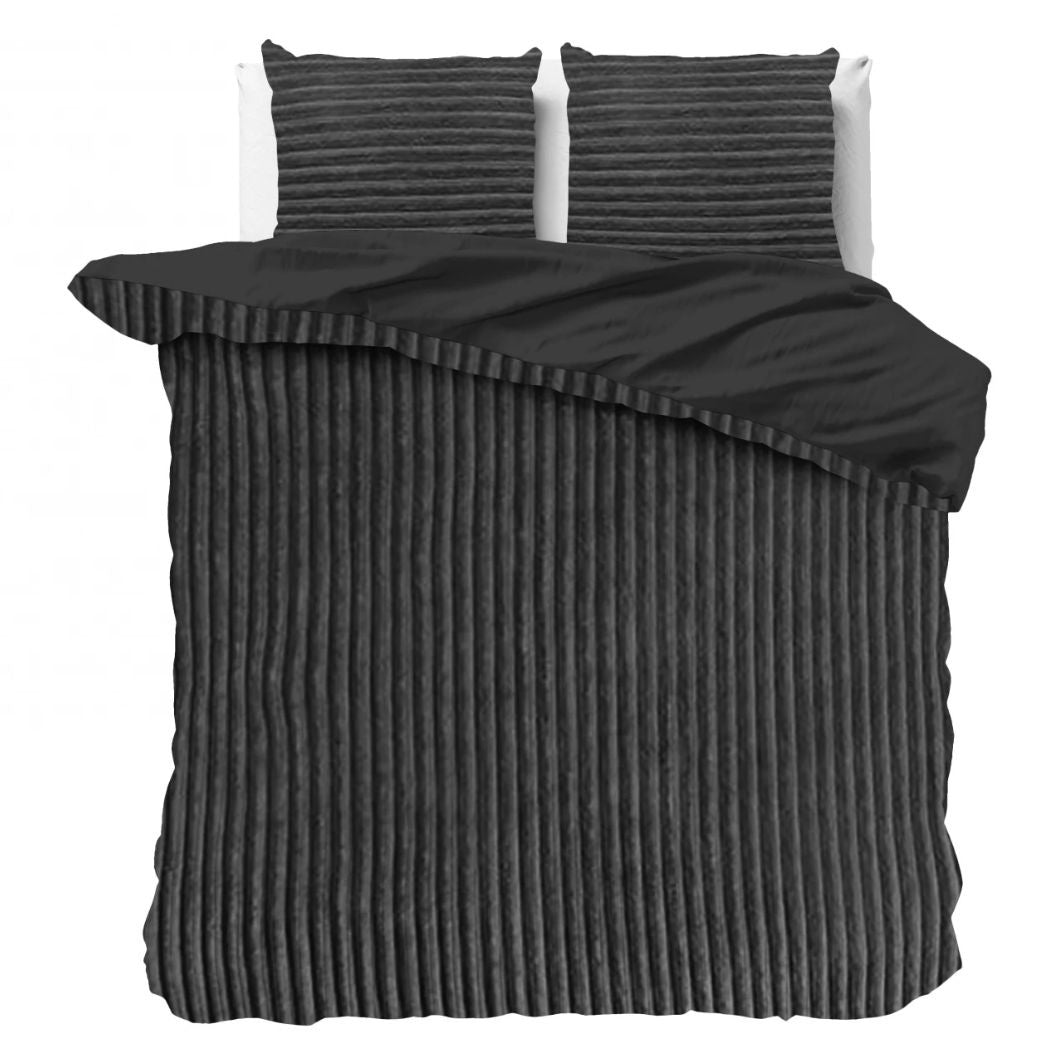 Teddy dekbedovertrek Rib fleece - antraciet - onderkant microvezel