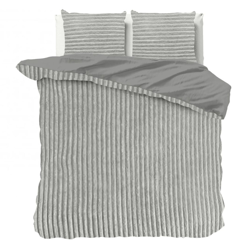 Teddy dekbedovertrek Rib fleece onderkant microvezel - grijs