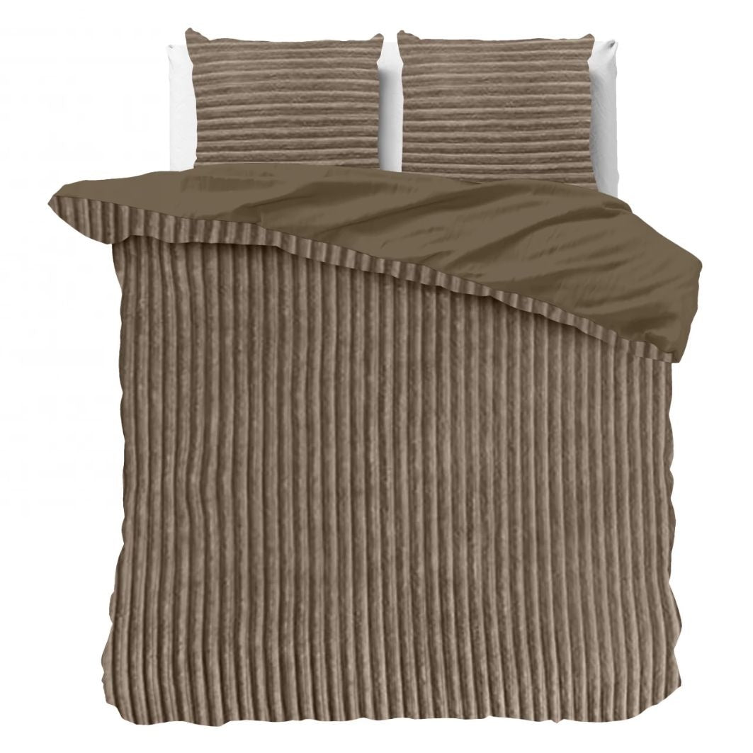 Teddy dekbedovertrek Rib fleece onderkant microvezel - taupe