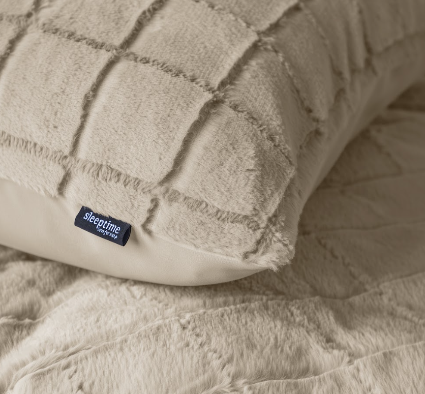 Faux fur dekbedovertrek onderkant microvezel Check - Beige