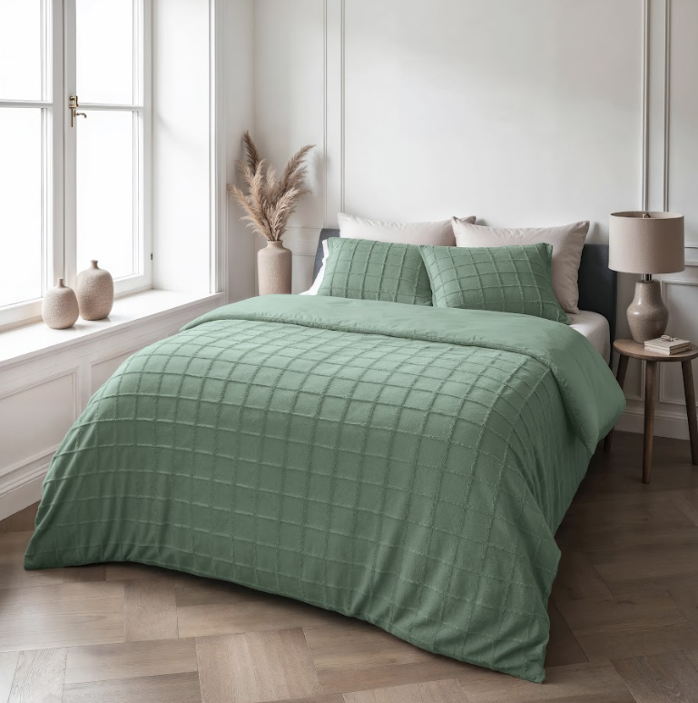Faux fur dekbedovertrek onderkant microvezel Check - Groen