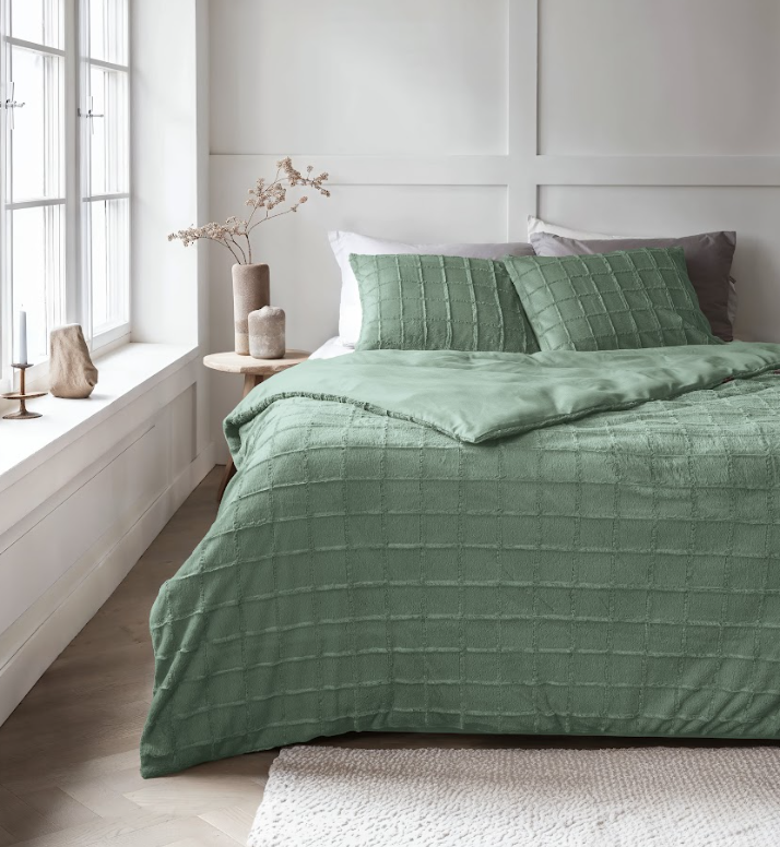 Faux fur dekbedovertrek onderkant microvezel Check - Groen