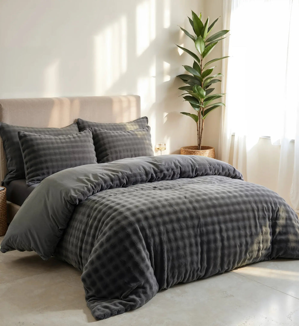 Fleece dekbedovertrek Pom Pom - antraciet