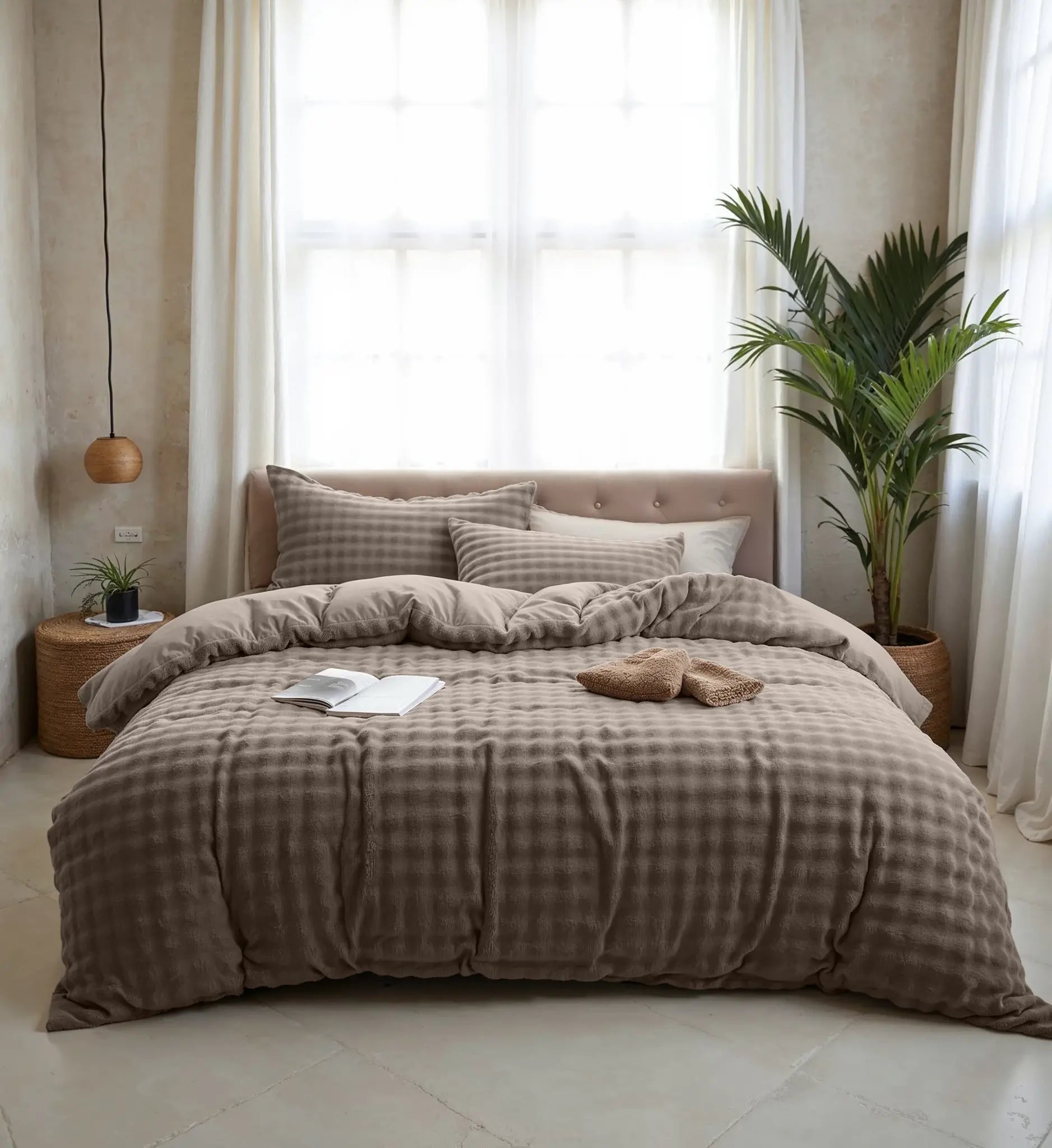 Fleece dekbedovertrek Pom Pom - Taupe