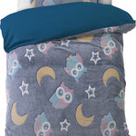 Teddy Fleece kinderdekbedovertrek - Glow in the dark - Owl  - Blauw - 1-persoons (140x220 + 60x70 cm)