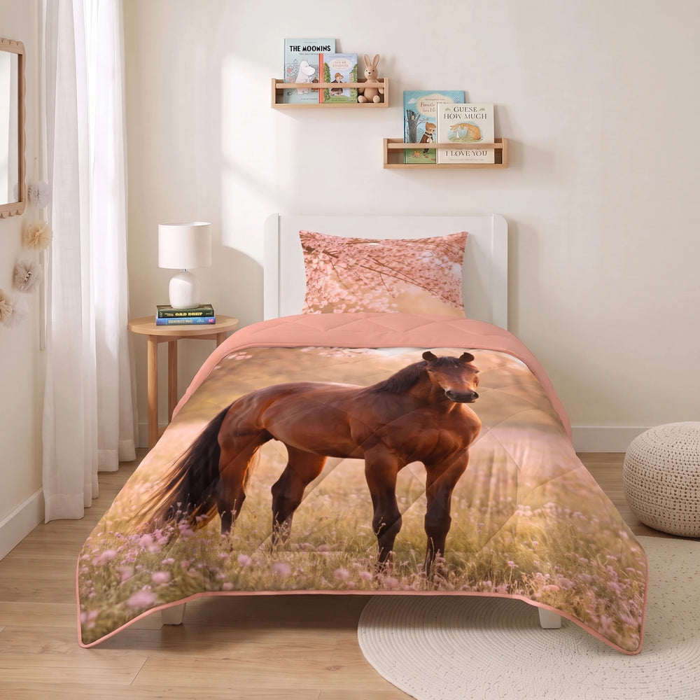 Sleeptime kinderdekbed zonder overtrek Paard roze in de kinderkamer