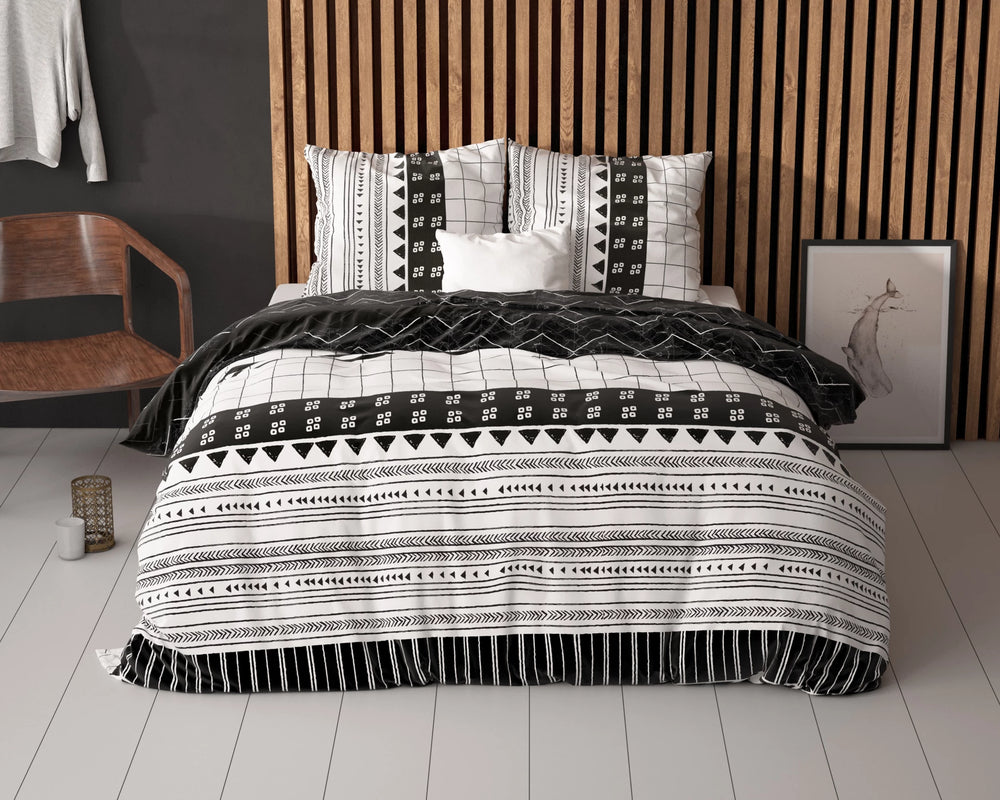 Sleeptime dekbedovertrek Artic Stripe - wit zwart - polykatoen - Lits-jumeaux (240x220 + 2st 60x70 cm)