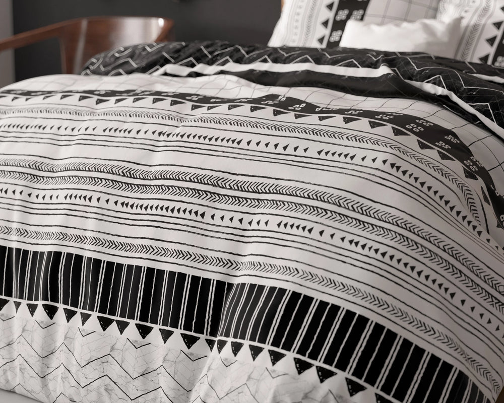 Sleeptime dekbedovertrek Artic Stripe - wit zwart - polykatoen - Lits-jumeaux (240x220 + 2st 60x70 cm)
