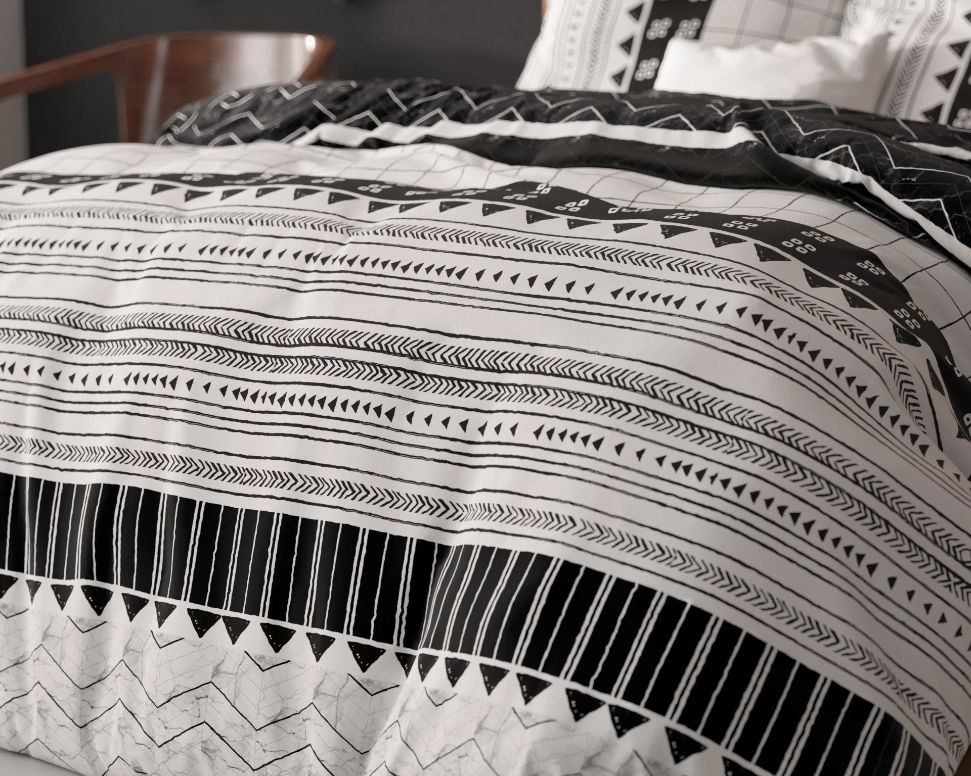 Sleeptime dekbedovertrek Artic Stripe - wit zwart - polykatoen - Lits-jumeaux (240x220 + 2st 60x70 cm)