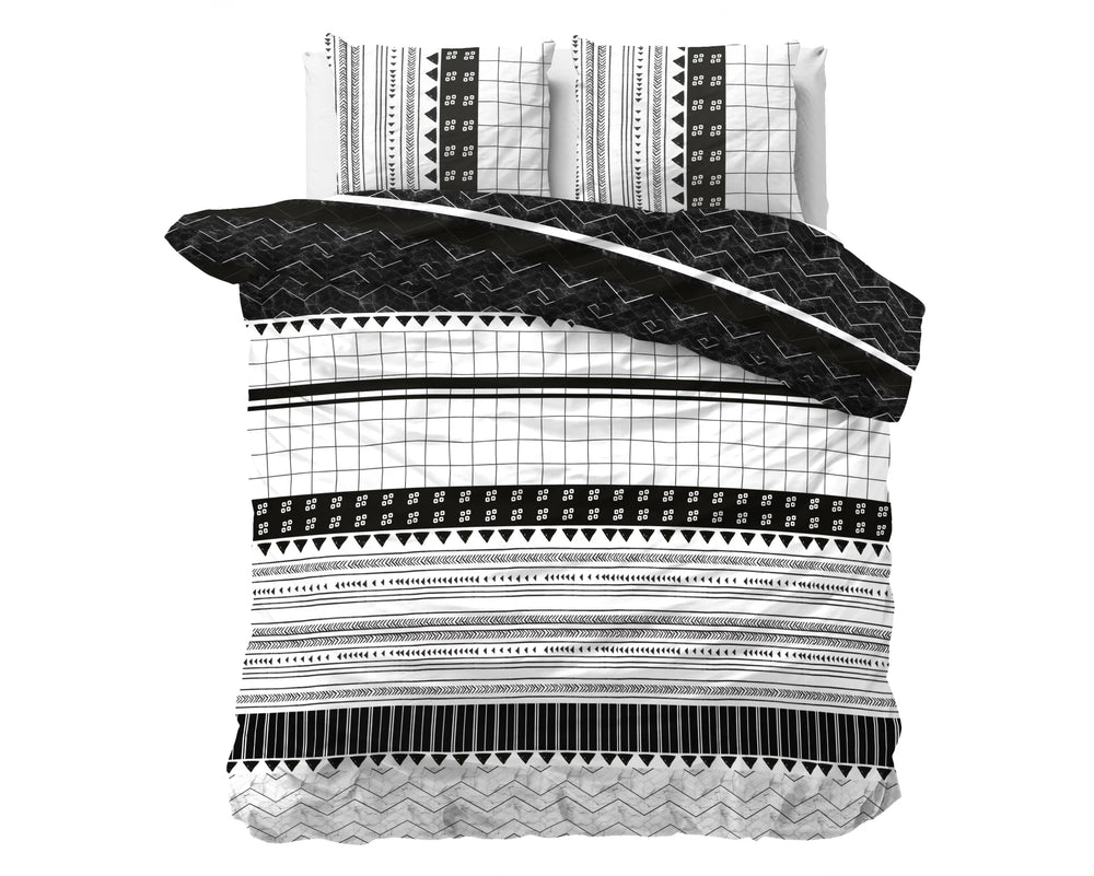 Sleeptime dekbedovertrek Artic Stripe - wit zwart - polykatoen - Lits-jumeaux (240x220 + 2st 60x70 cm)