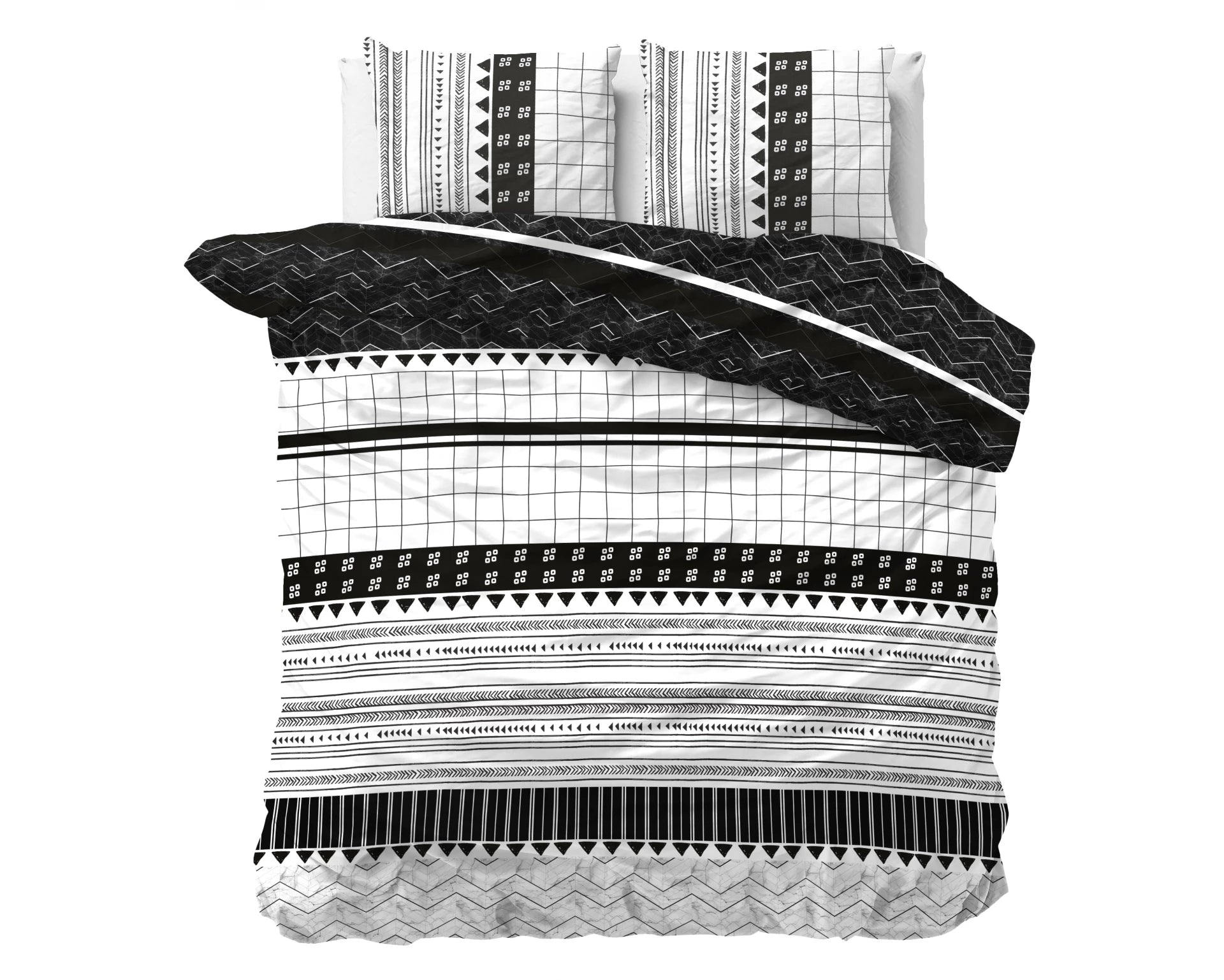 Sleeptime dekbedovertrek Artic Stripe - wit zwart - polykatoen - Lits-jumeaux (240x220 + 2st 60x70 cm)