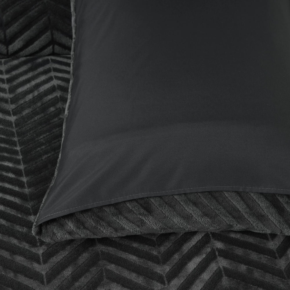 Teddy dekbedovertrek onderkant microvezel - Chevron - Antraciet