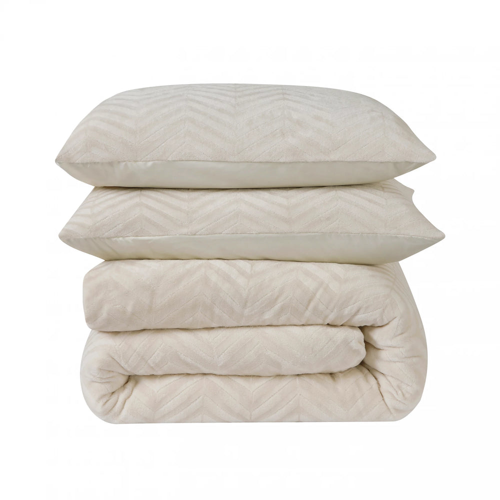 Teddy dekbedovertrek onderkant microvezel - Chevron - crème -  1-persoons