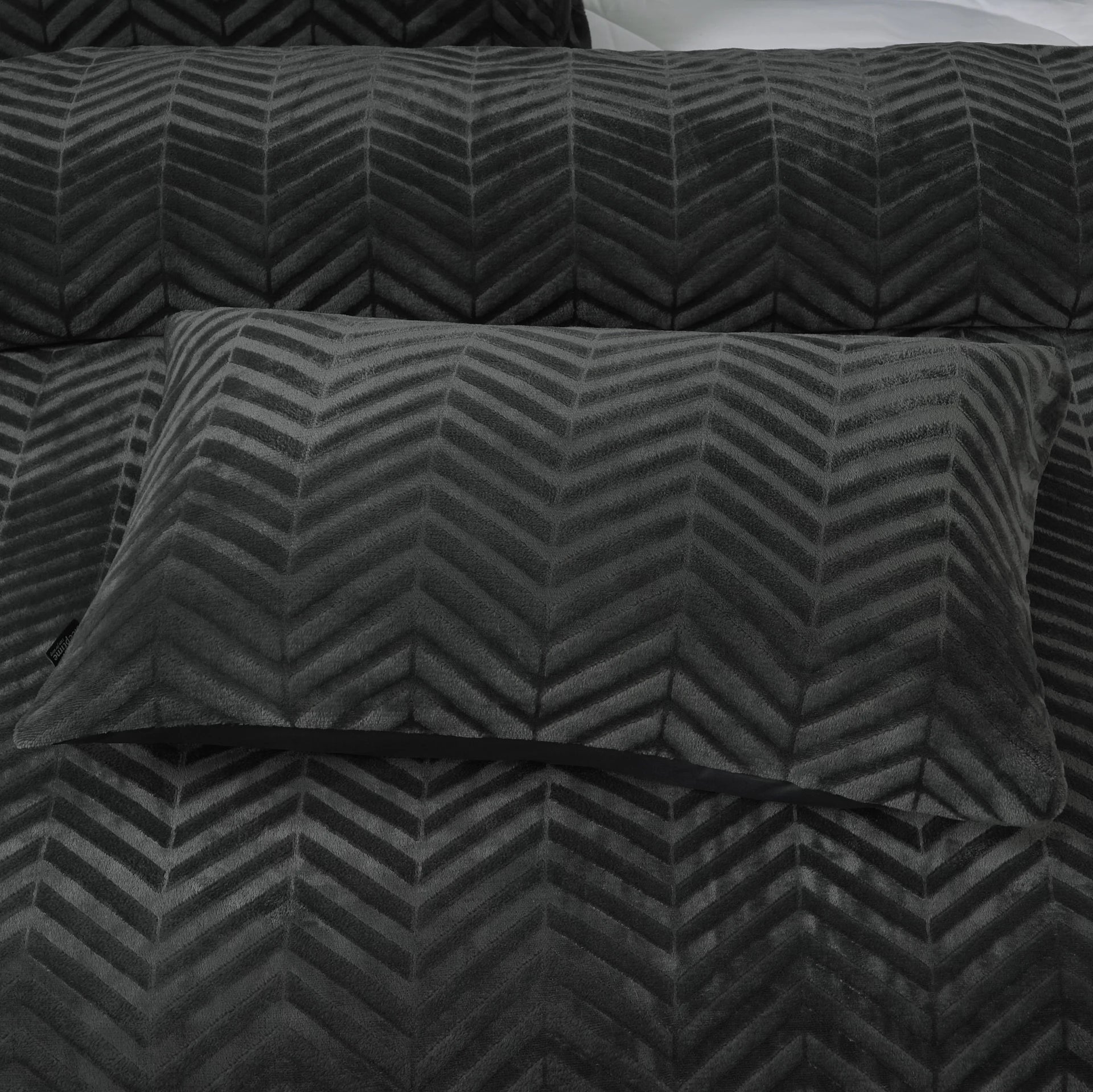 Teddy dekbedovertrek onderkant microvezel - Chevron - Antraciet