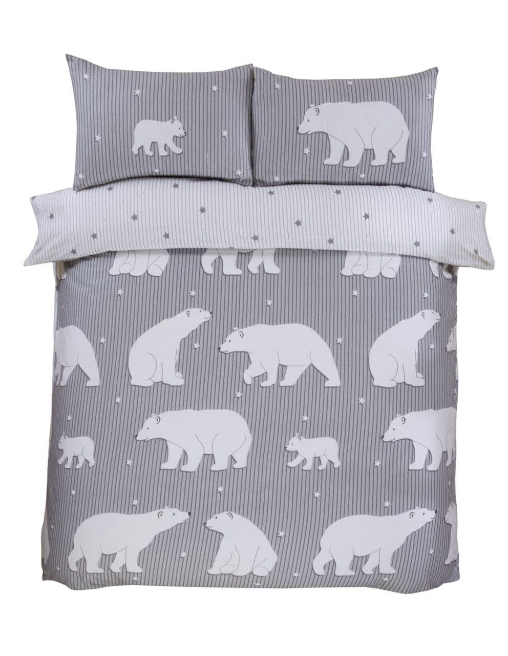 Flanel dekbedovertrek ijsberen - grijs - Lits-jumeaux (230x220 + 2st 50x75cm)